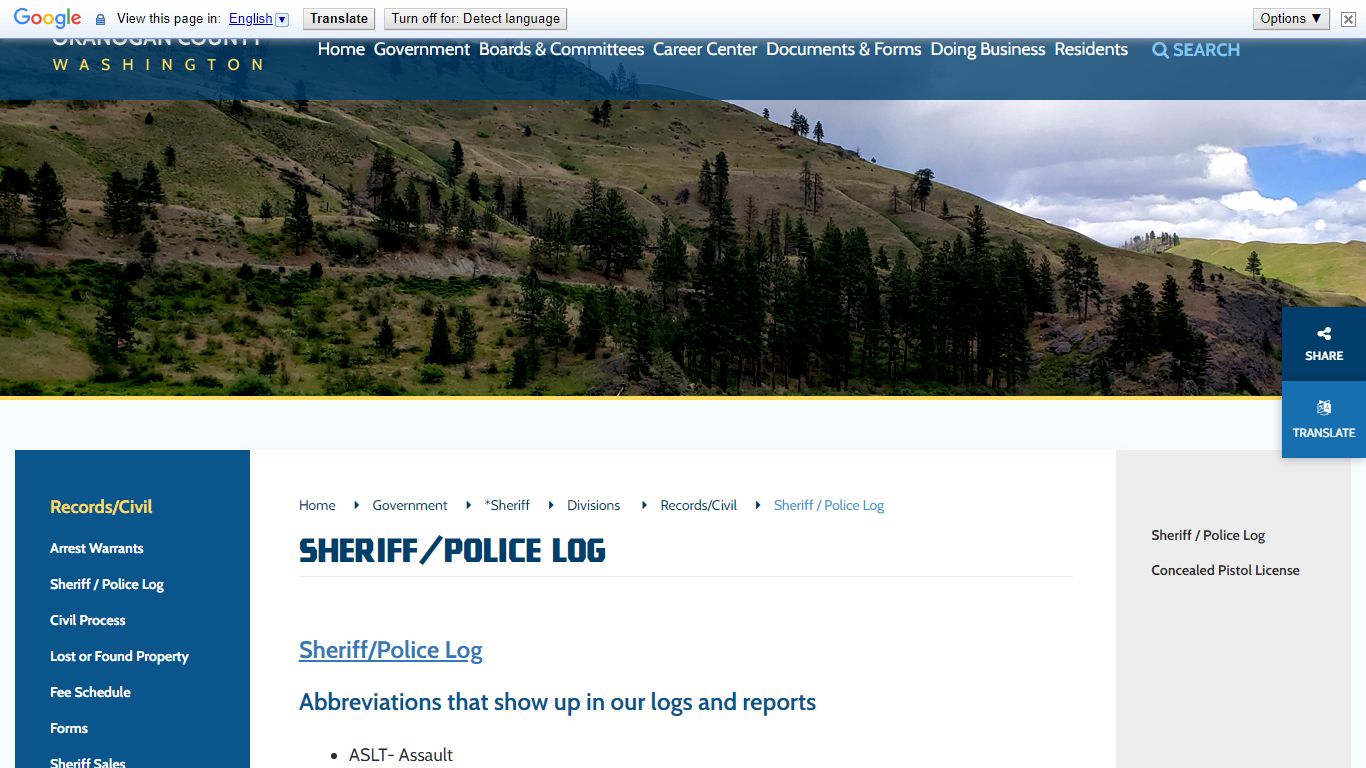 Sheriff/Police Log - Okanogan County, Washington